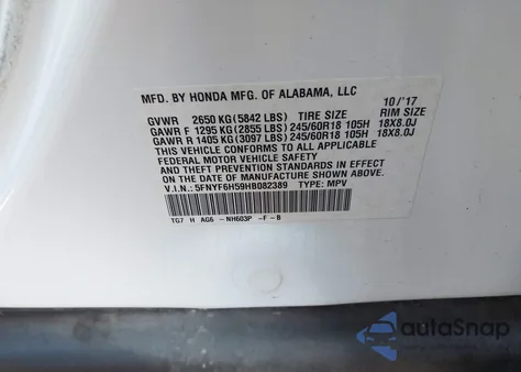 2017 Honda Pilot Ex-L z USA, uszkodzony, nr VIN 5FNYF6H59HB082389